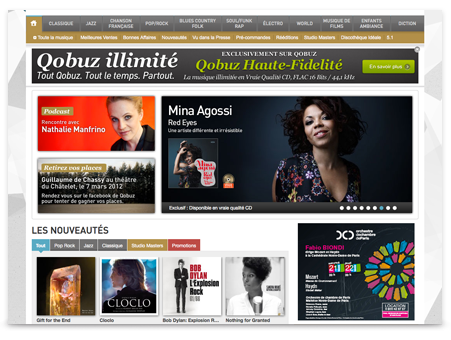 La page d'accueil de Qobuz.com