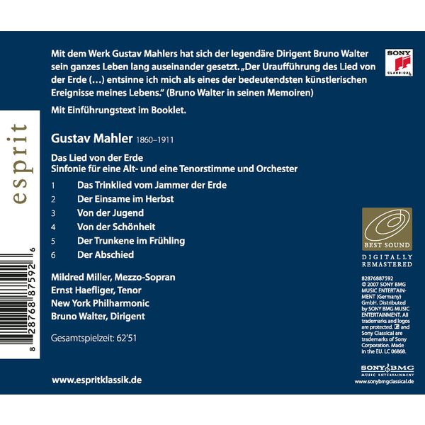 Album Mahler Das Lied Von Der Erde Gustav Mahler By Bruno Walter Qobuz Download And Streaming In High Quality