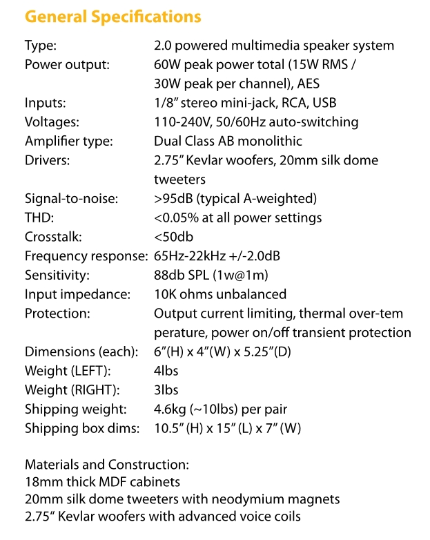 audioengine a2  specs